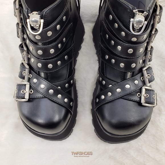 Demonia Shoes - Platform Goth Boot Bootie Skull Head